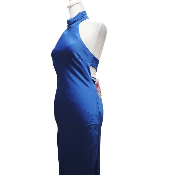 Blue Halter Womens Satin Maxi Dress  Size XS  Phicia - Picture 8 of 9